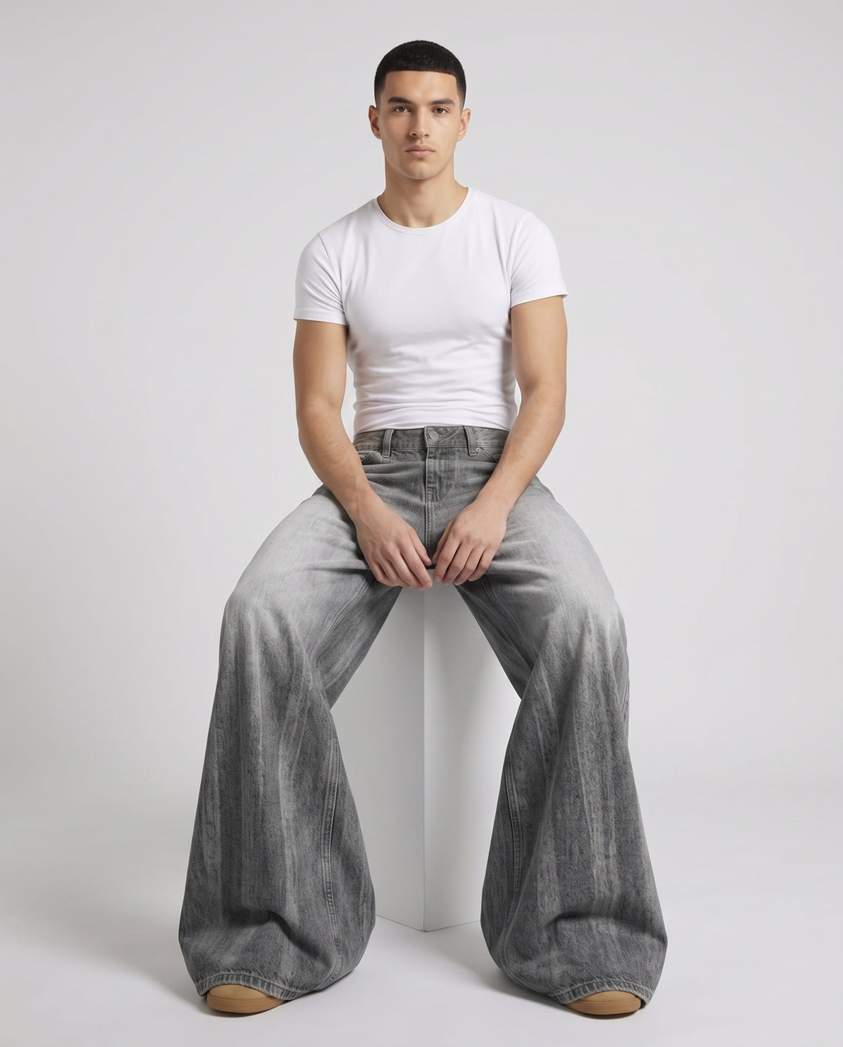 Big Easy Jeans — Gradient Dusk on model — seated fit view