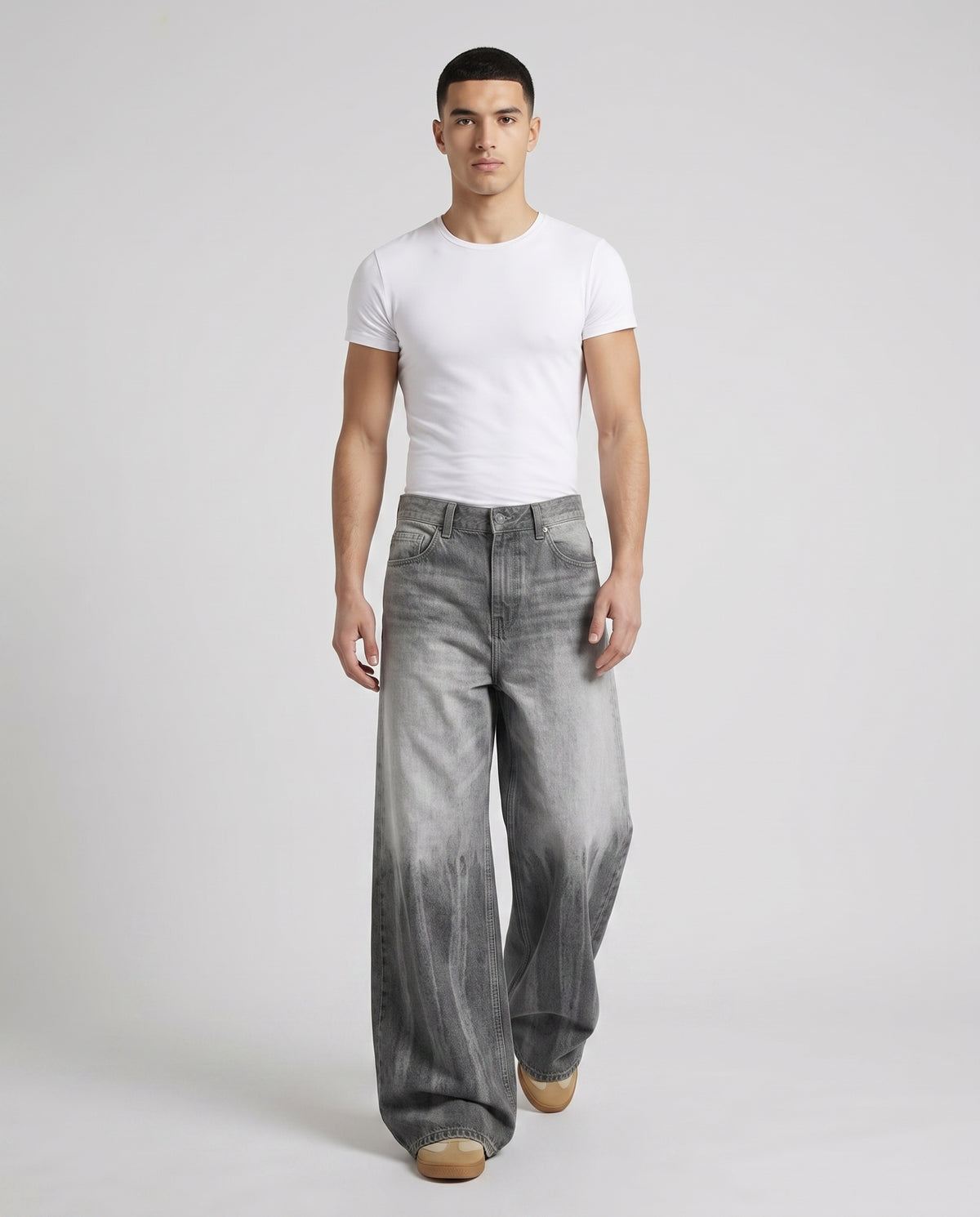 Big Easy Jeans — Gradient Dusk on model — walking, fabric in motion
