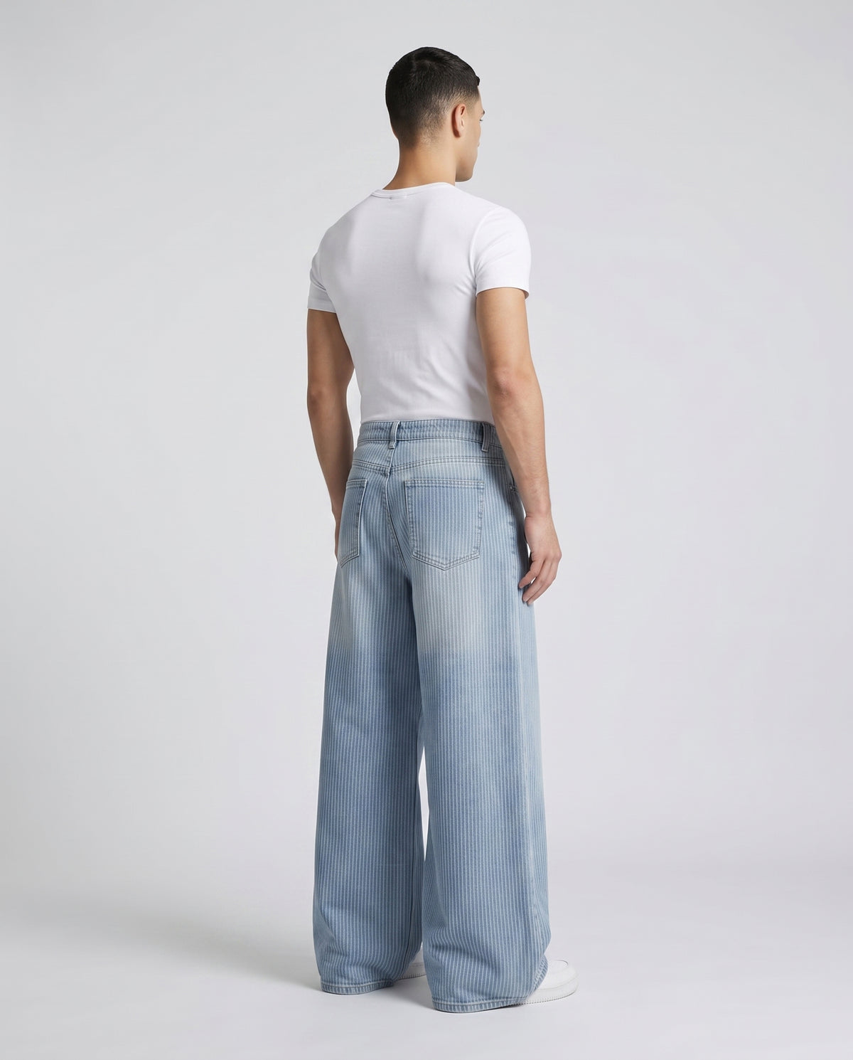 Boulevard Jeans — Rail Stripe on model — three-quarter view