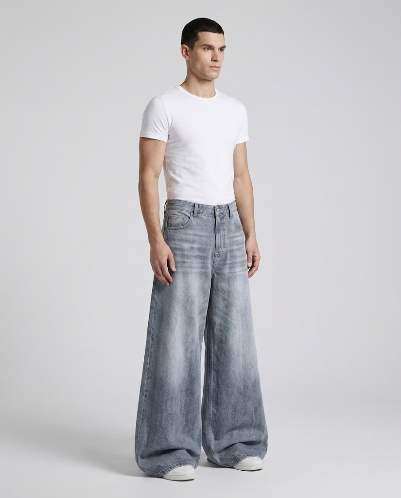 Slack Jeans — Chalk Wash on model — three-quarter view