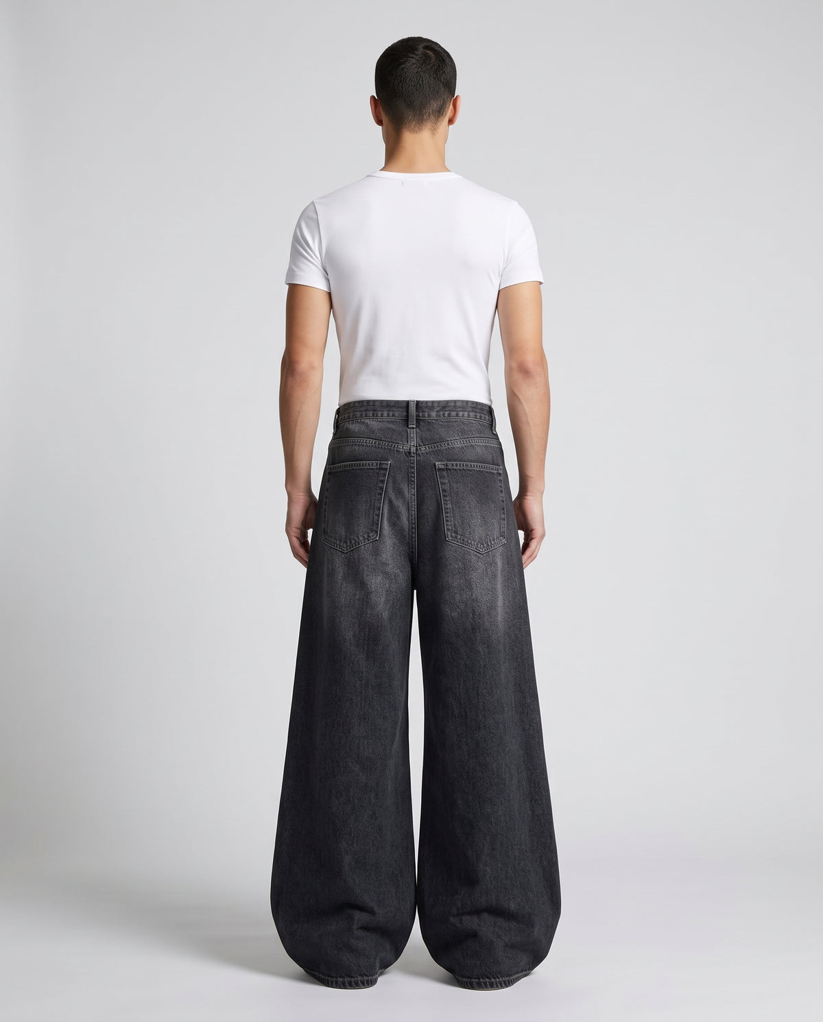 Easy Jeans Midnight Fade on model — back view
