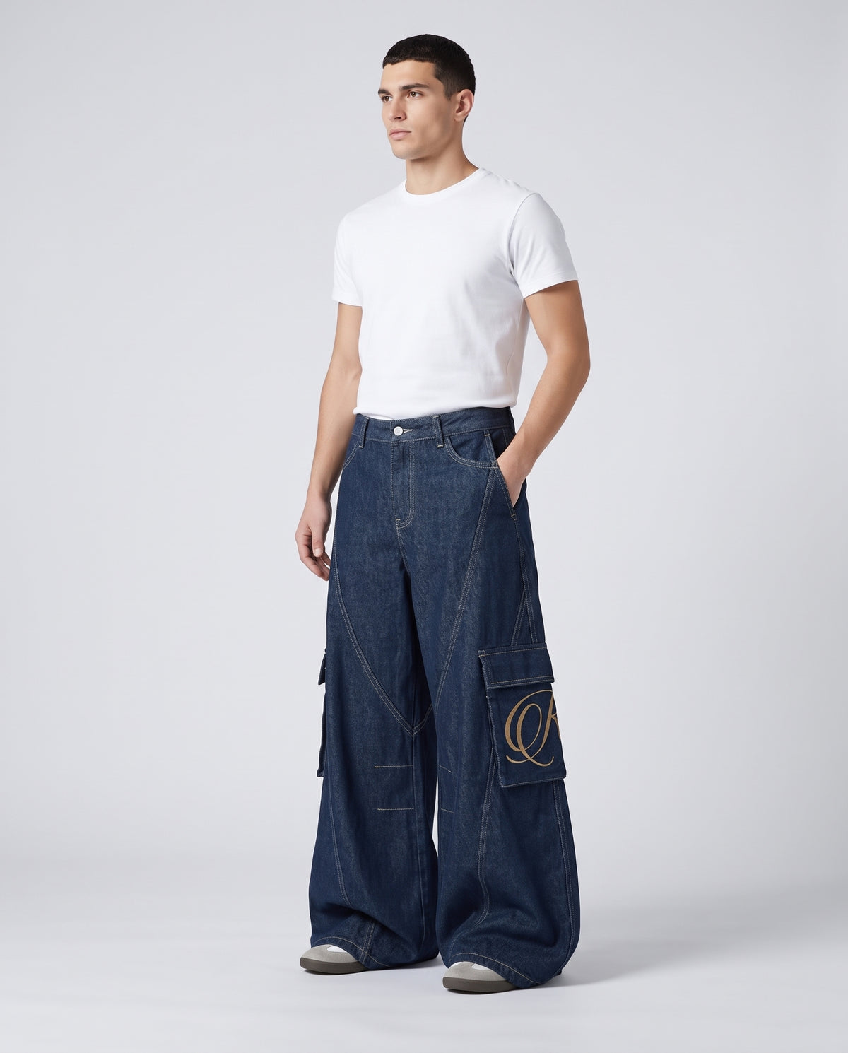 Cooper Jeans Lumber Wash on model — three-quarter view