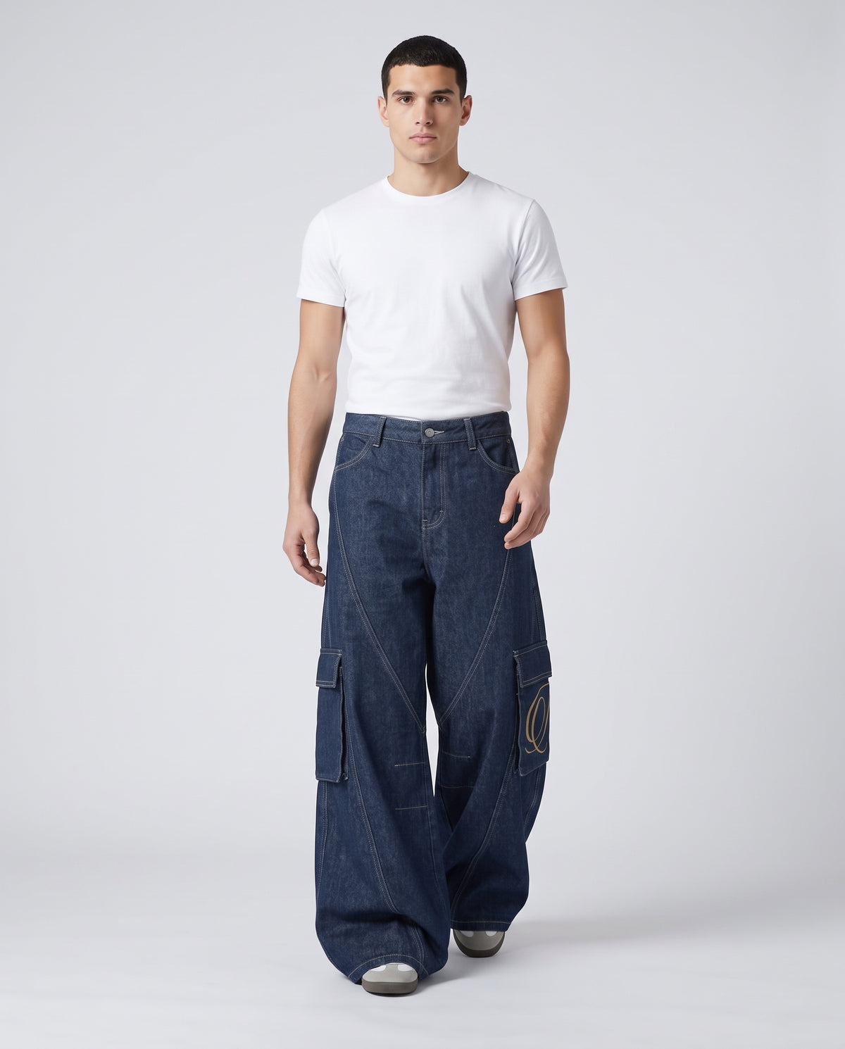 Cooper Jeans Lumber Wash on model — walking, fabric in motion
