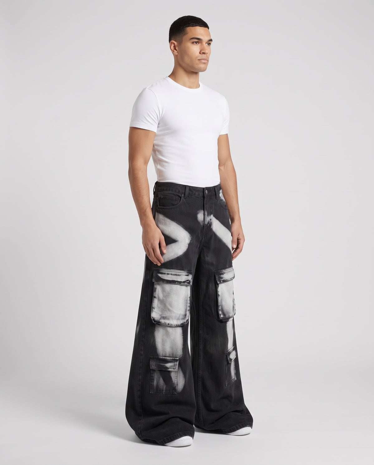 Foreman Jeans — Ink Splash on model — three-quarter view