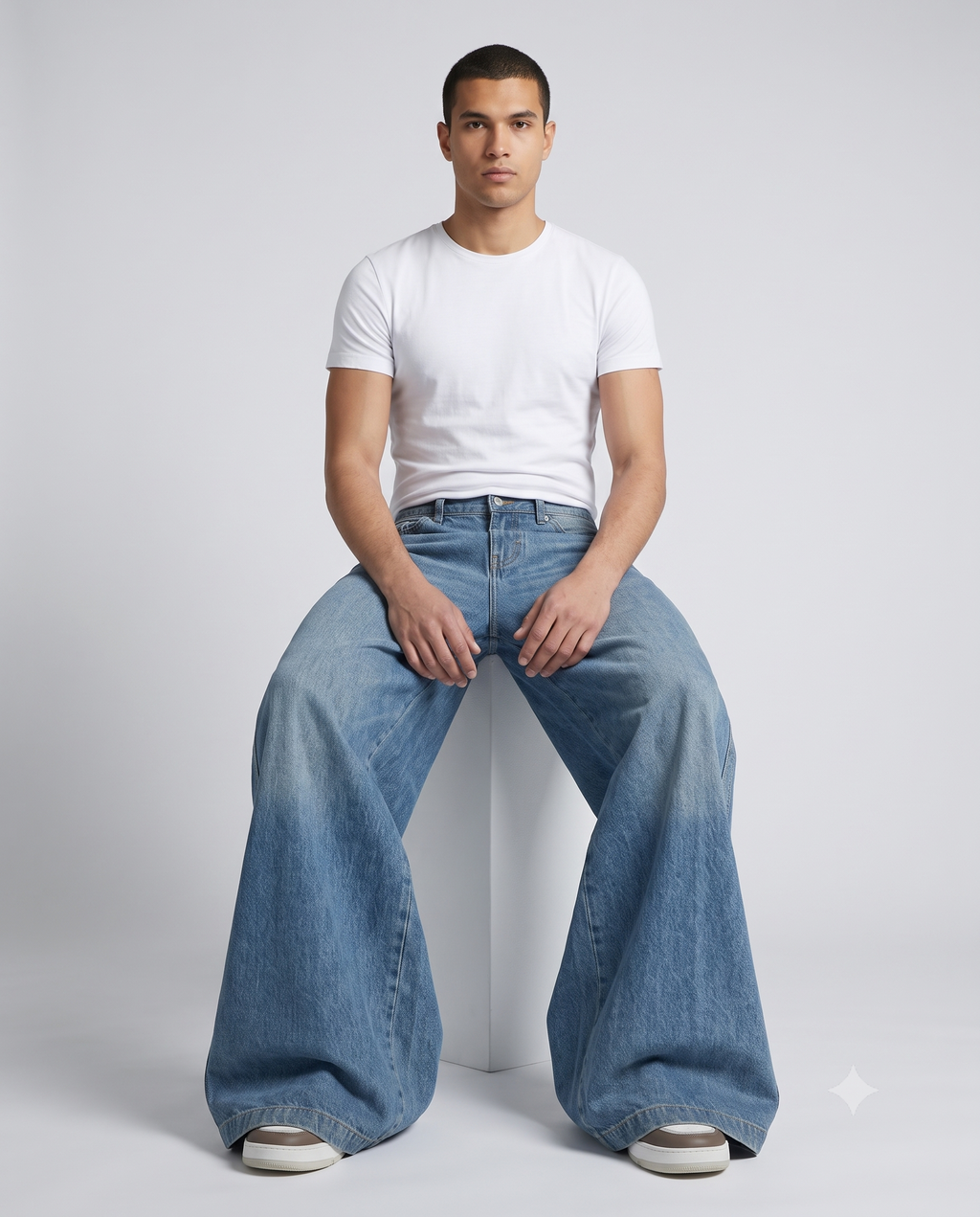 Women's Baggy Jeans — Night Mesh on model — waist and pocket detail