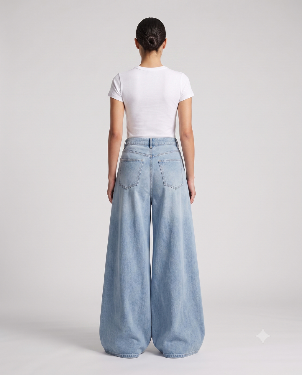 Women's Baggy Jeans Cloud Wash on model — back view