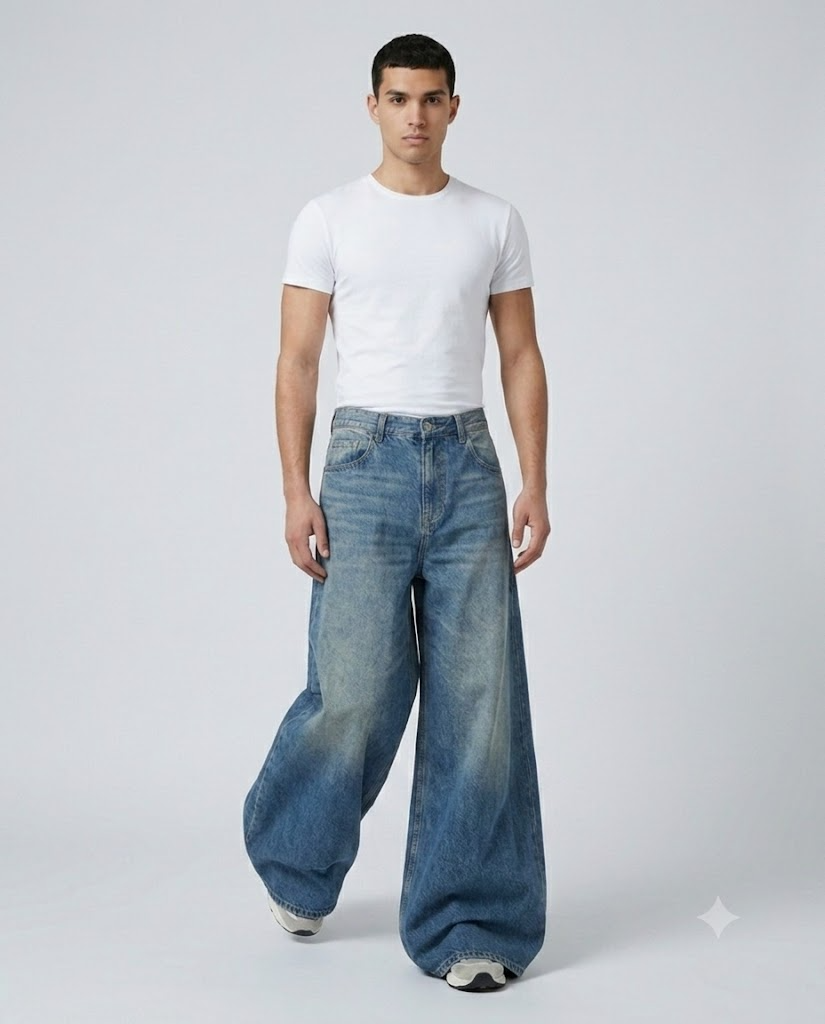 Big Easy Baggy Jeans Stone Wash on model — walking, fabric in motion