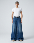 Boulevard wide leg jeans in two-tone blue on model — mega baggy drape