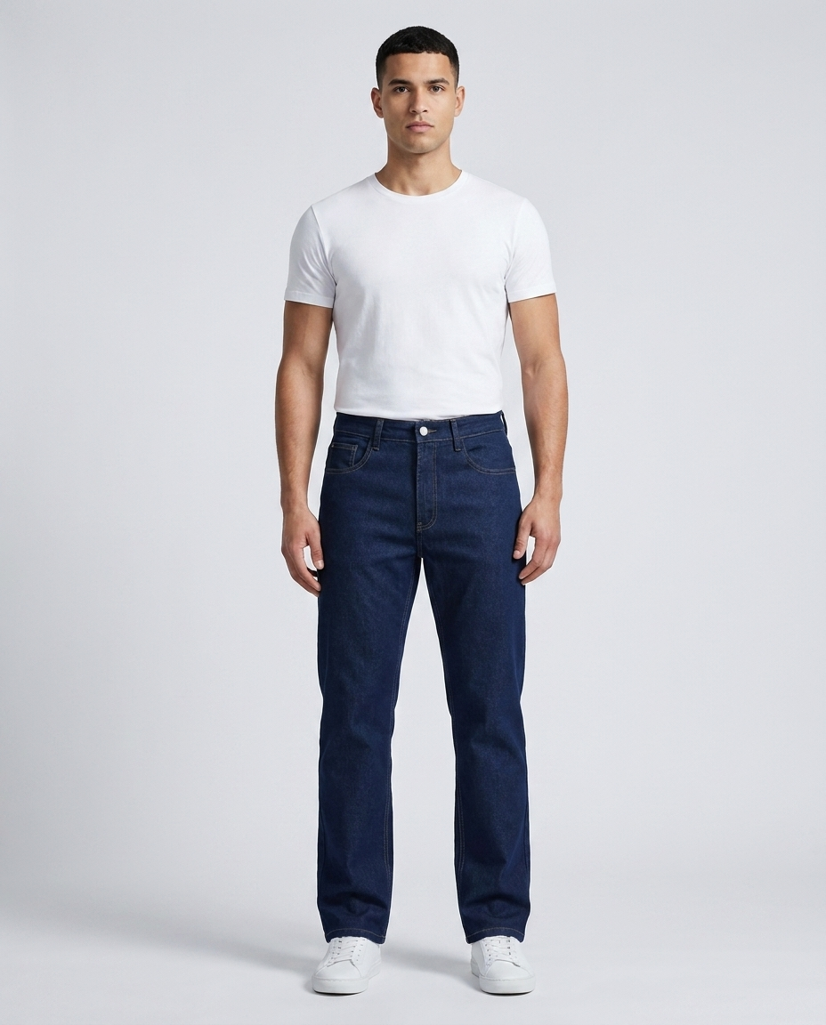 Anchor straight jeans in dark indigo on model