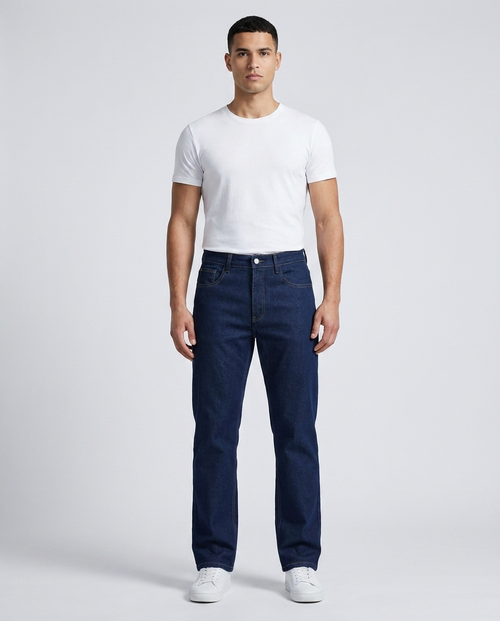 Anchor straight jeans in dark indigo on model