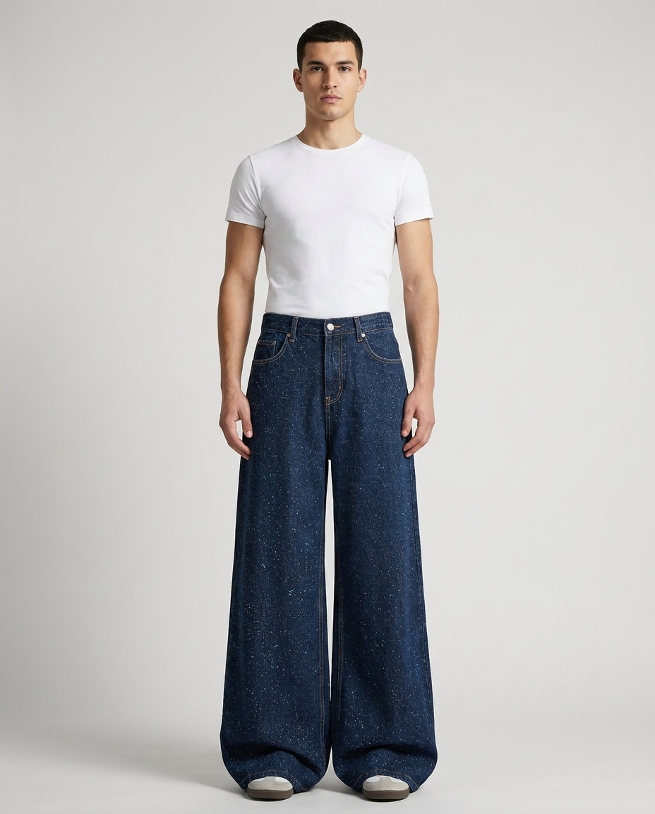 Slack Jeans — Vine Wash on model — mega baggy fit covering sneakers