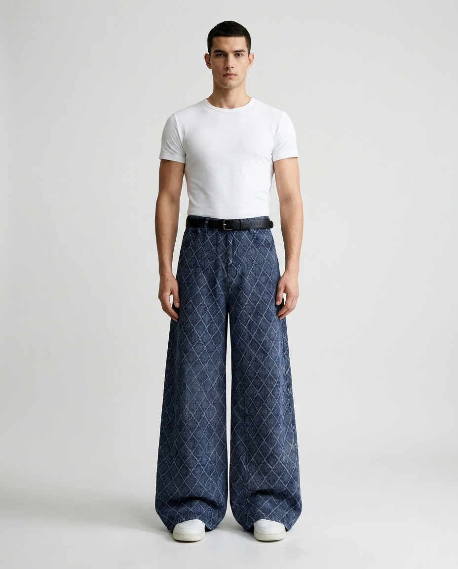 Boulevard Jeans — Diamond Blue on model — mega baggy fit covering sneakers