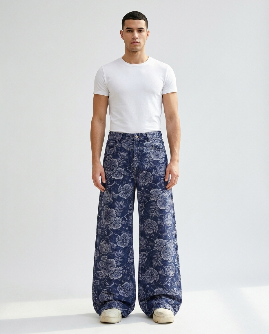 Boulevard Jeans — Rose Fade on model — mega baggy fit covering sneakers