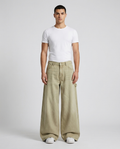 Foreman Jeans — Khaki Fade on model — mega baggy fit covering sneakers