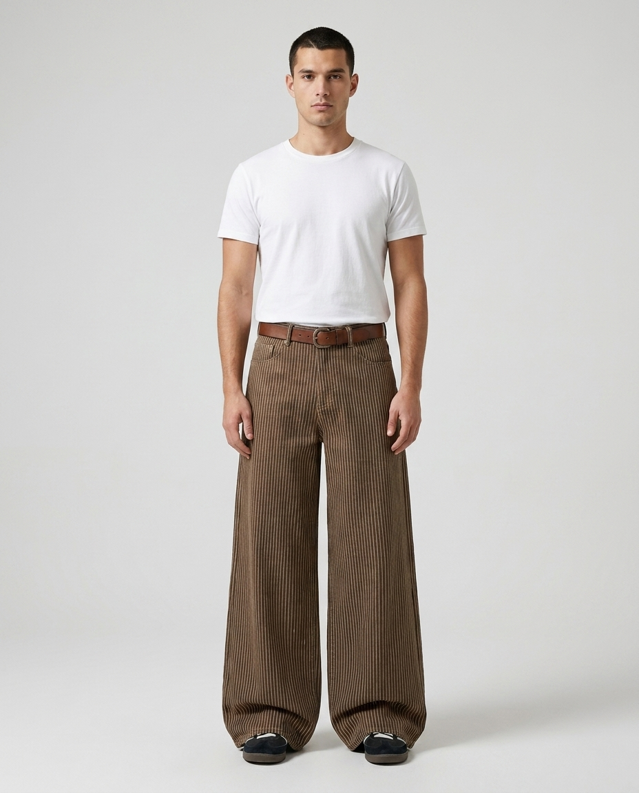 Boulevard Jeans — Chalk Stripe on model — mega baggy fit covering sneakers