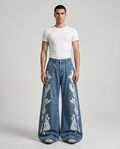 Session Jeans Static Fade on model — mega baggy fit covering sneakers