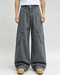 Foreman Jeans Gravel on model — mega baggy fit covering sneakers