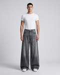 Maxout Jeans Fog Grey on model — mega baggy fit covering sneakers