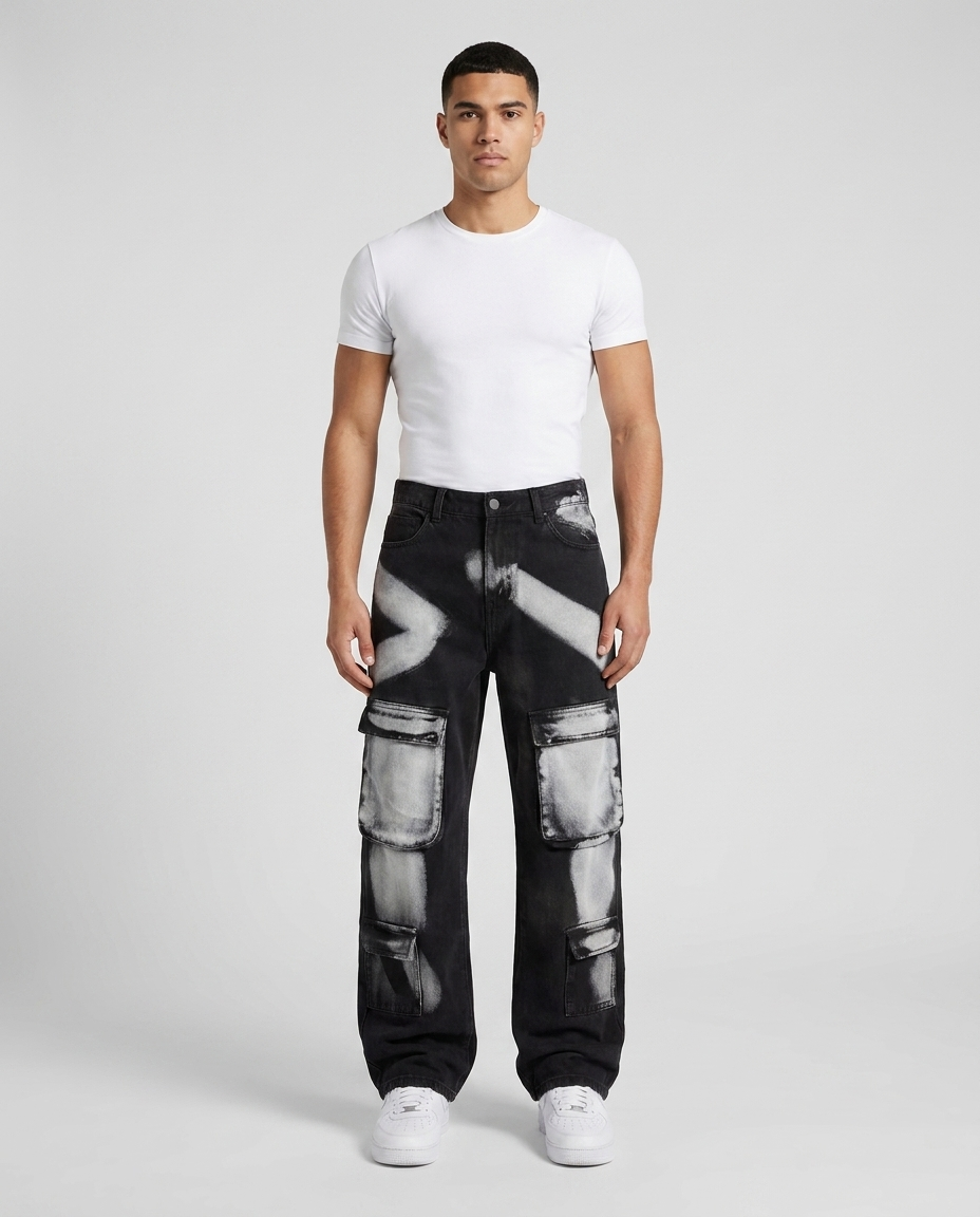 Foreman Jeans Ink Splash on model — classic straight fit