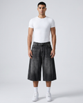 Big Easy Denim Shorts Vintage Black on model — baggy wide-leg jorts