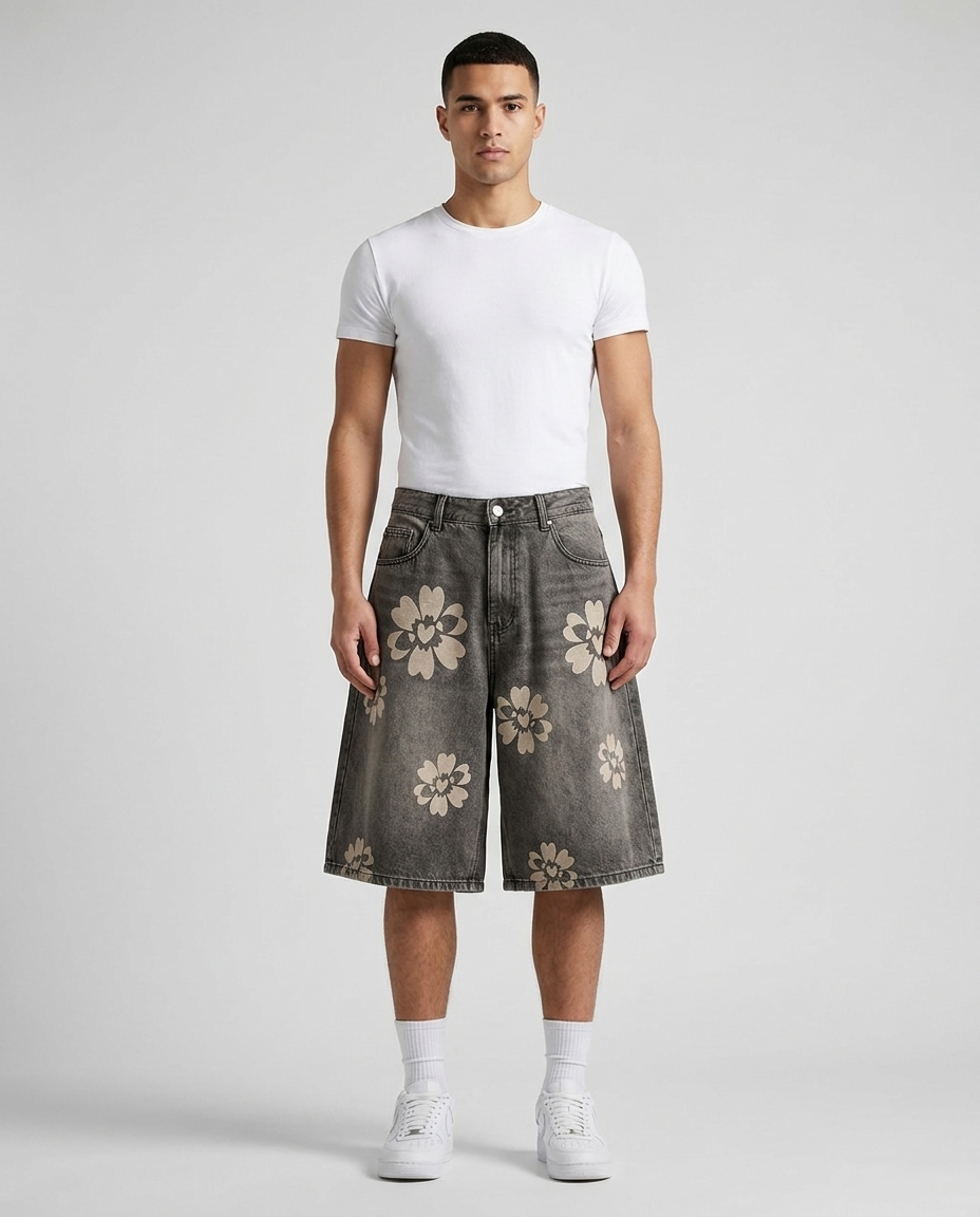 Easy Denim Shorts Petal Fade on model — baggy wide-leg jorts