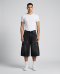 Maxout Cargo Denim Shorts Coal Fade on model — baggy wide-leg jorts