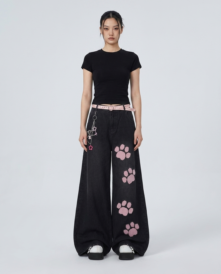 Women's Baggy Jeans Low Tide on model — mega baggy fit covering shoes