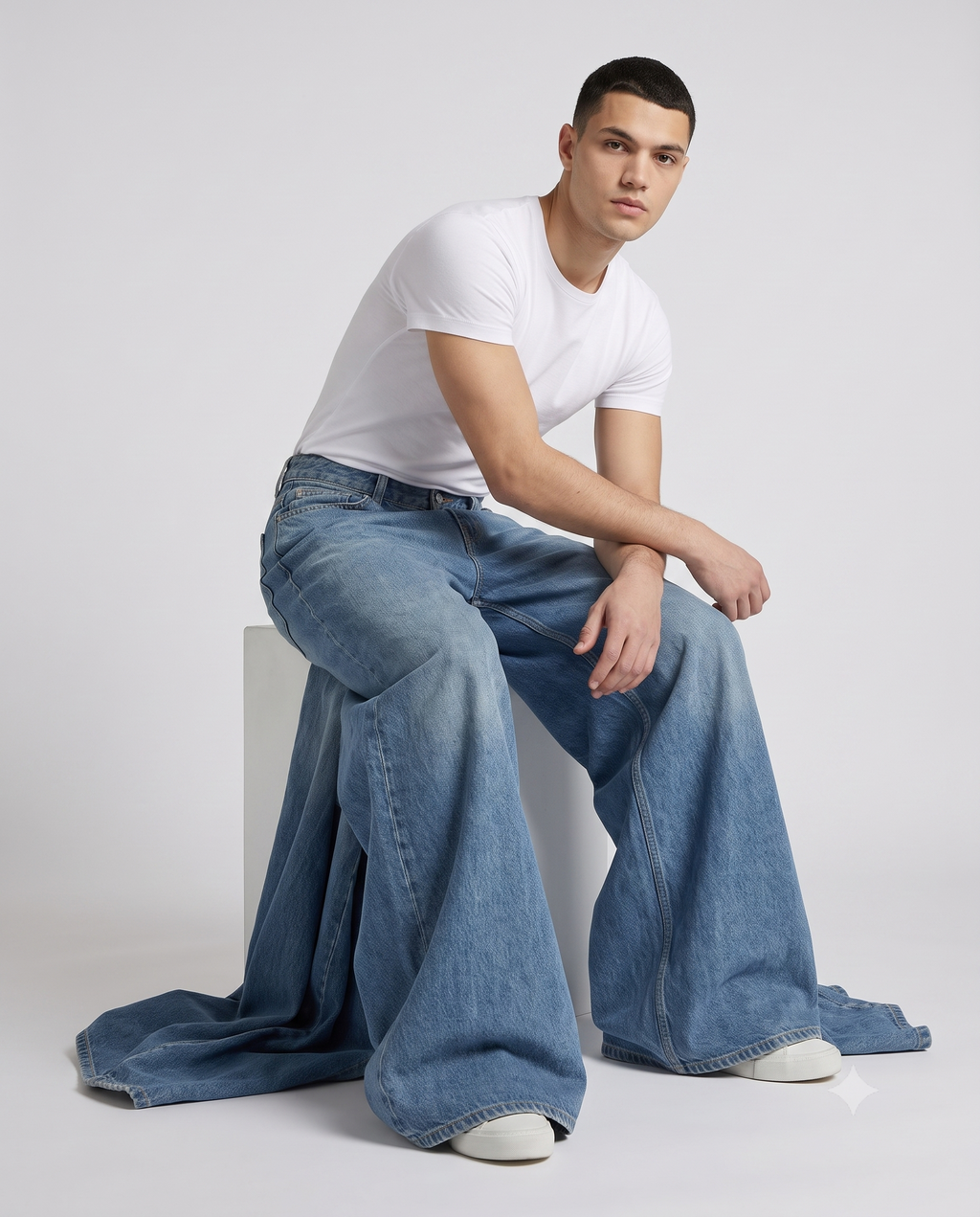 Big Easy Baggy Jeans Stone Wash on model — seated fit view
