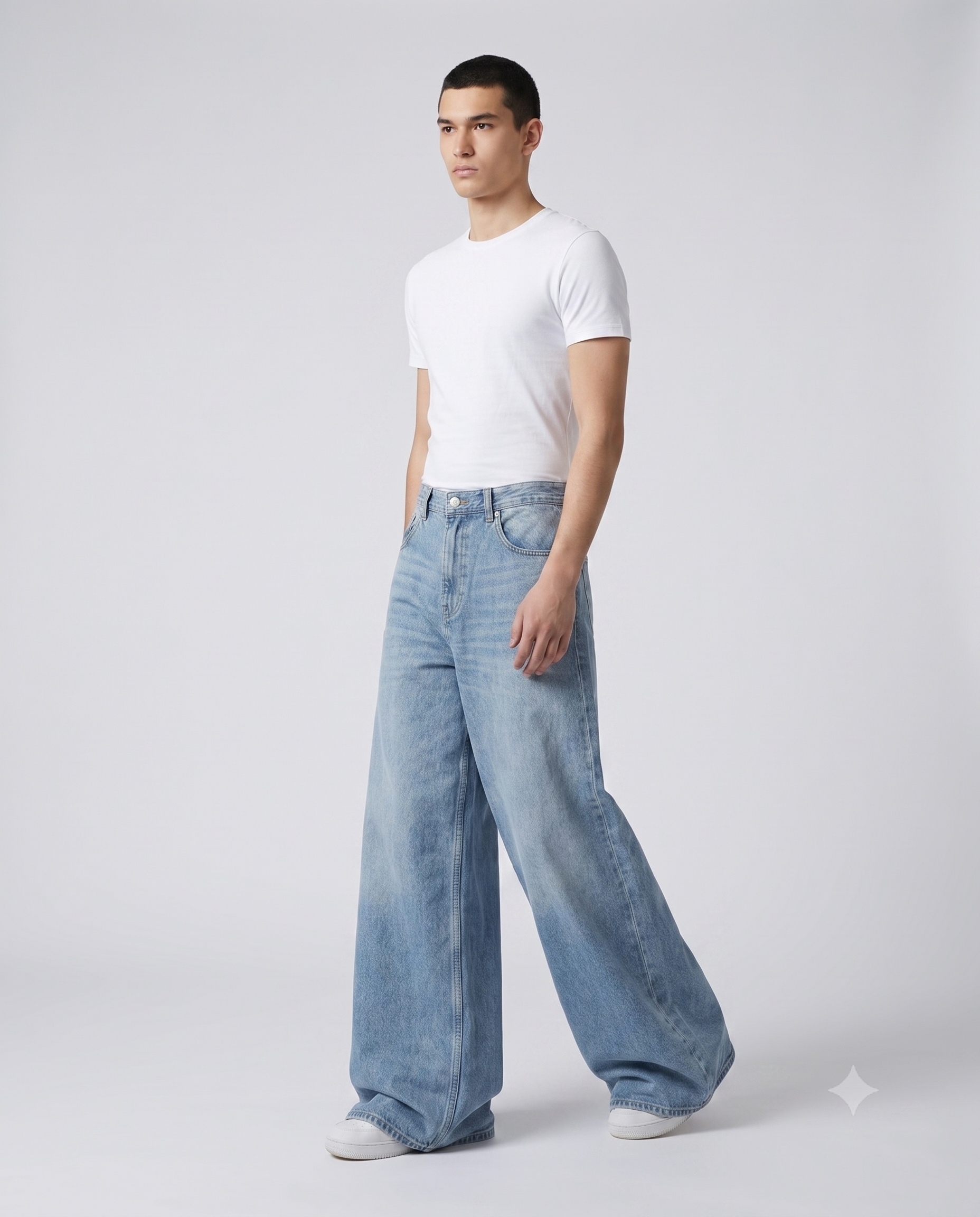 Big Easy Baggy Jeans Light Blue on model — three-quarter view